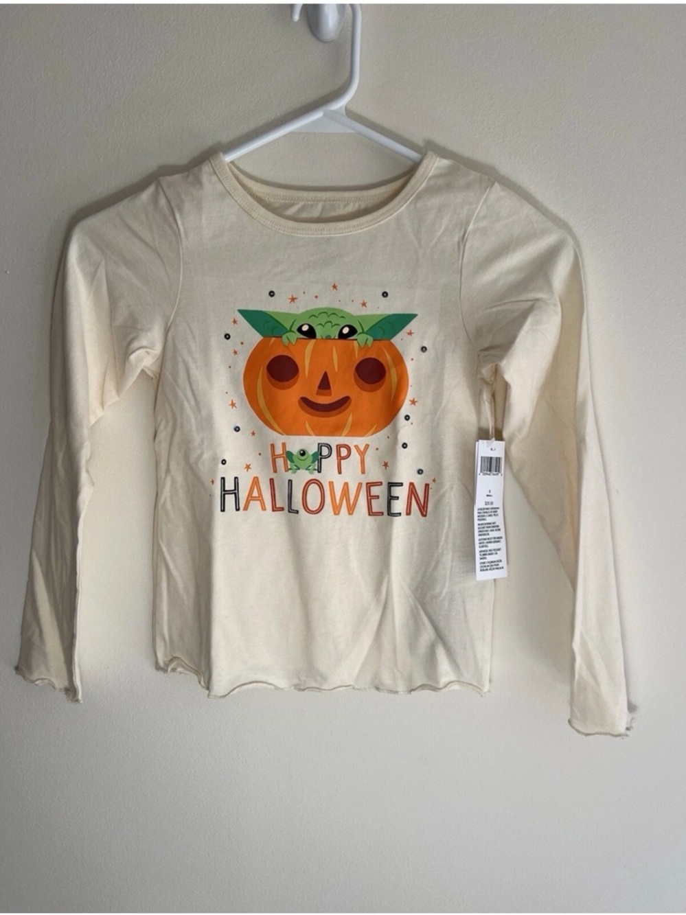 Disney Mandalorian Baby Yoda Grogu Happy Halloween Shirt Girls 5/6 Rolled Hem